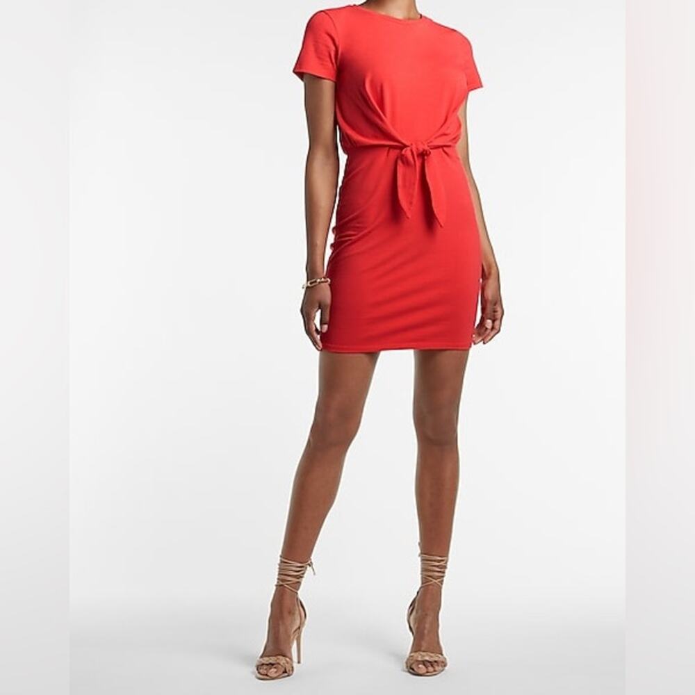 Express red Tie Front T-Shirt Dress women's spring summer short sleeve NWT
